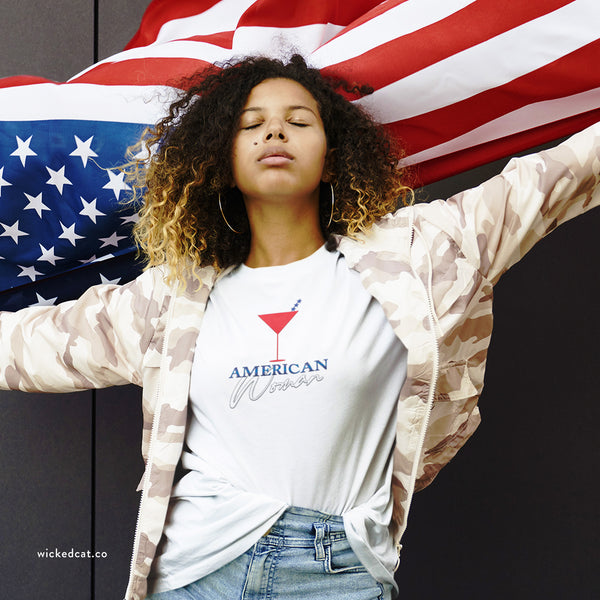 American Woman Patriotic Martini July 4th T-Shirt