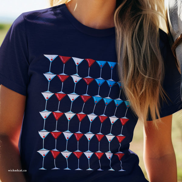 Martini American Flag Patriotic July 4th T-Shirt