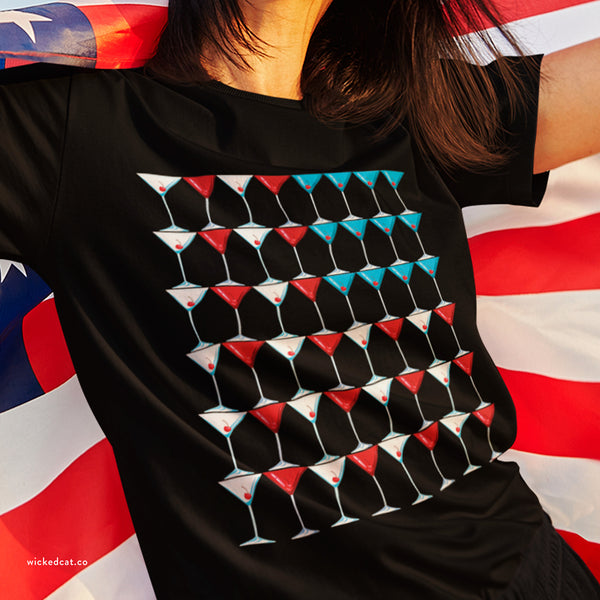 Martini American Flag Patriotic July 4th T-Shirt