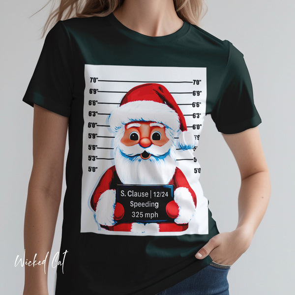 Arrested Santa Mug Shot Funny Christmas T-Shirt