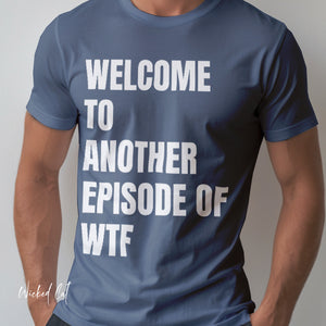 Berry t-shirt with 'WTF Funny Sarcastic' design on a white background