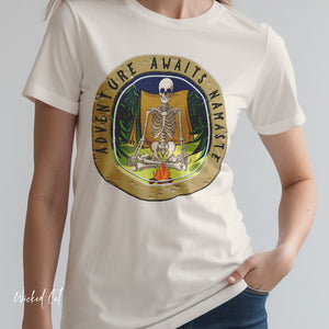 Yoga Skeleton Camping Adventure Awaits T-Shirt