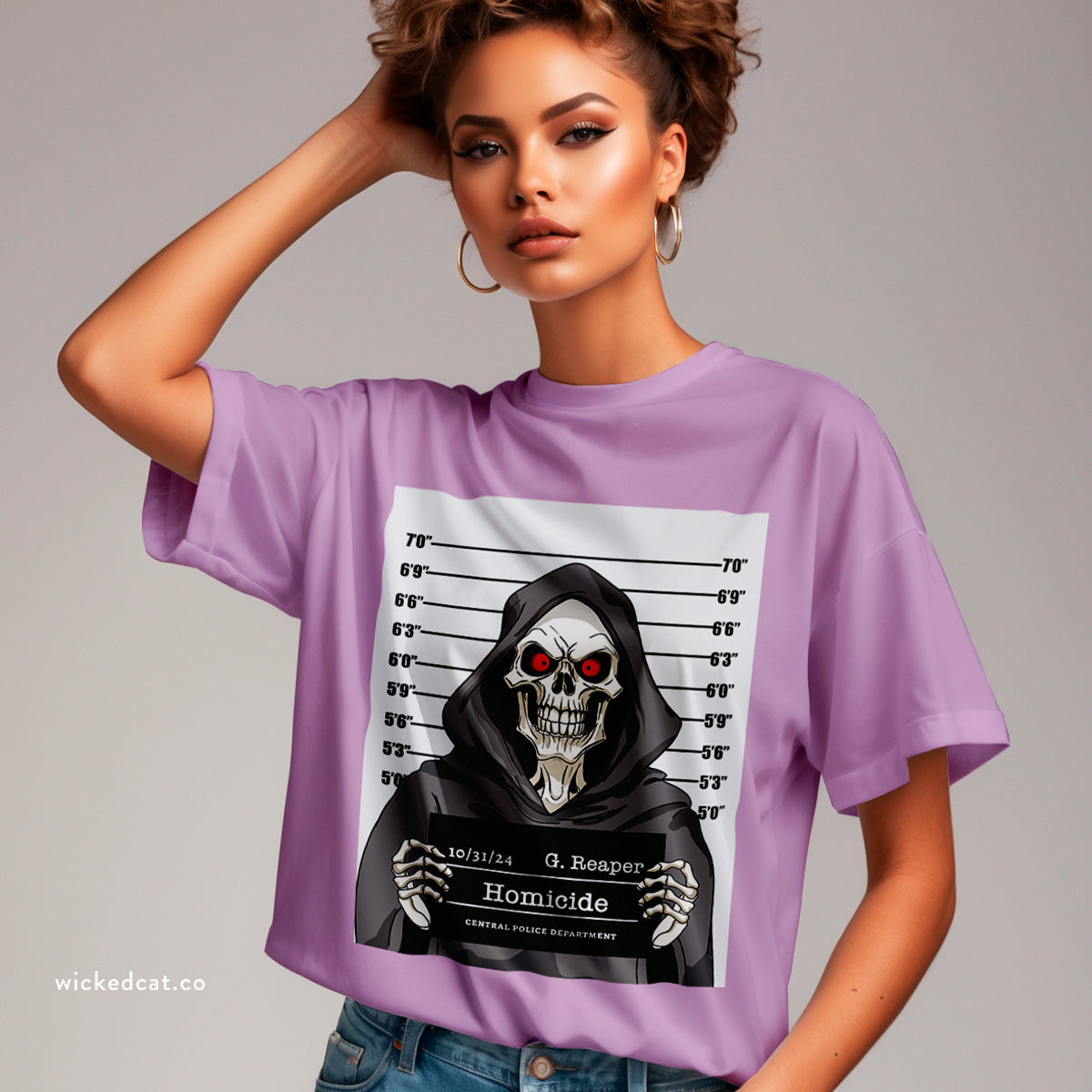 grim reaper mug shot funny halloween shirt