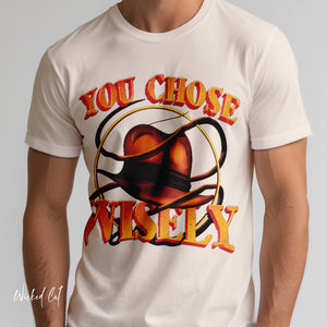 Light blue t-shirt with '80s Movies Pop Culture Action Novelty' design on a white background