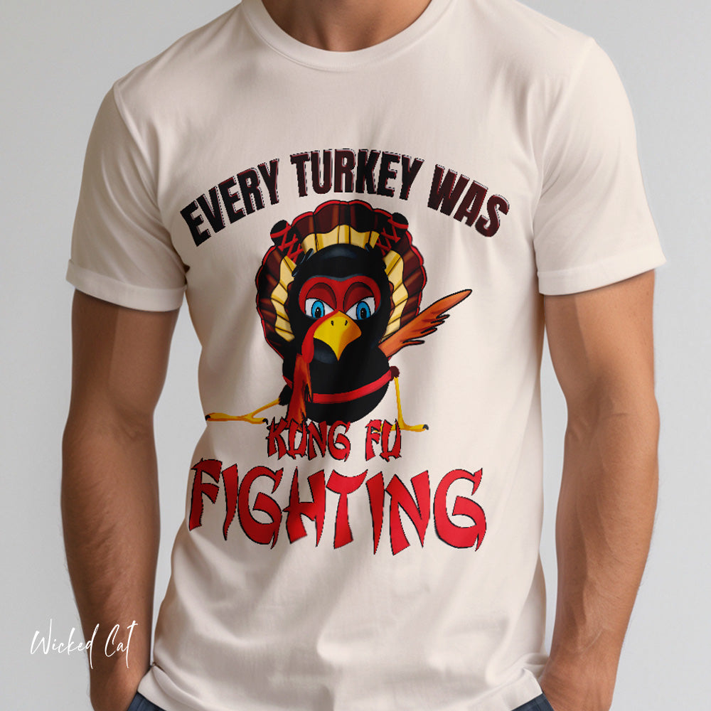 Every turkey was kung fu fighting funny 80s parody Thanksgiving shirt
