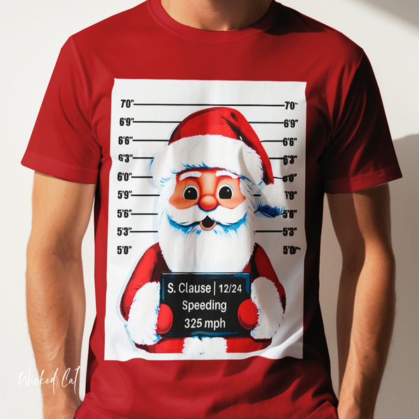 Arrested Santa Mug Shot Funny Christmas T-Shirt