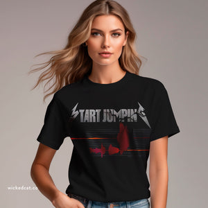 Person wearing a dark gray t-shirt with 'Virginia Tech Metallica Seismograph Chart' design on a plain background