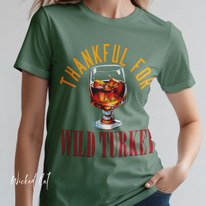 Light blue t-shirt with 'Wild Turkey Funny Holiday' design on a white background