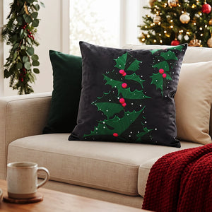 Christmas Holly Berry Velvet Pillow