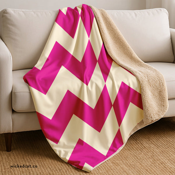 Pink and Cream Zig Zag Sherpa Throw Blanket
