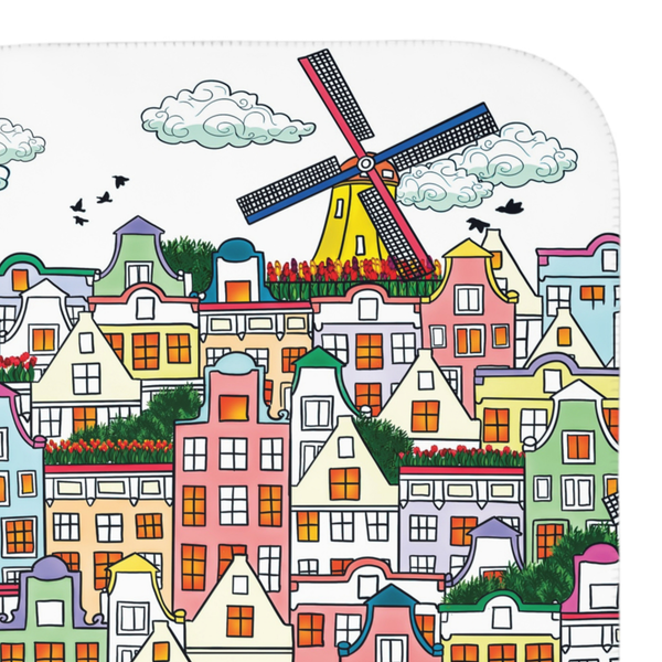 Whimsical Amsterdam City Sherpa Baby Blanket