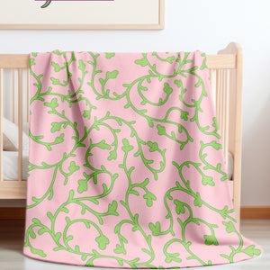 soft sherpa blanket with 'Pink & Green Vines Floral' design