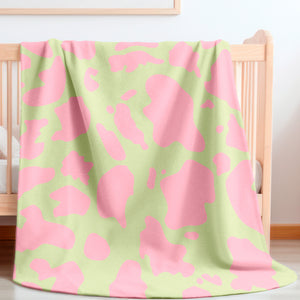 soft sherpa blanket with 'Pink & Green Cow Print' design