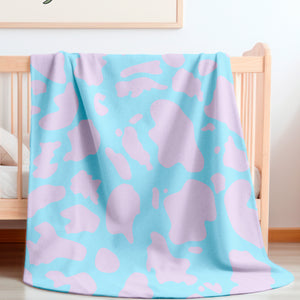 soft sherpa blanket with 'Lilac & Blue Cow Print' design