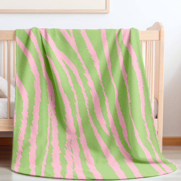 Pink and Green Tiger Print Sherpa Baby Blanket
