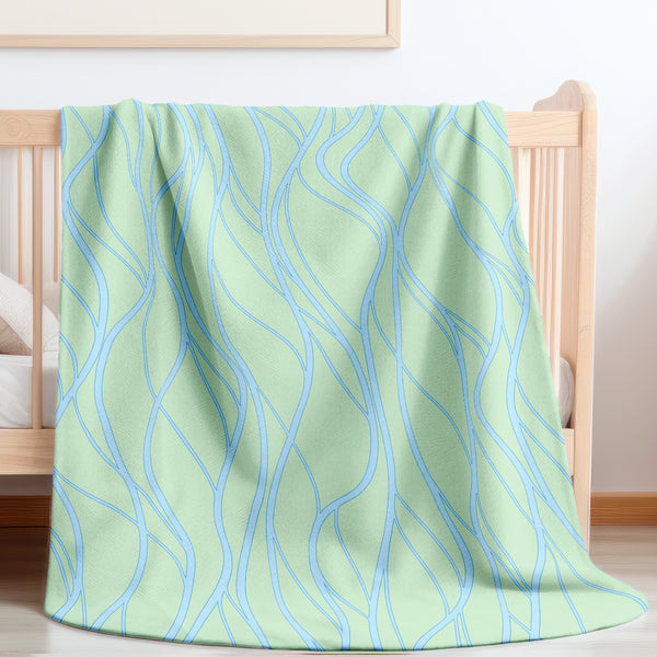 Blue and Green Whimsical Waves Sherpa Baby Blanket
