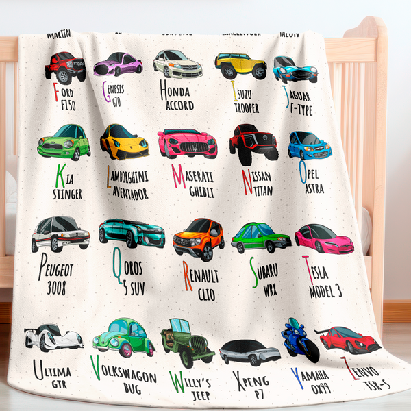 ABC Car Lovers A to Z Sherpa Baby Blanket