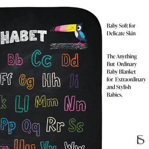 soft sherpa blanket with 'ABC Chalkboard' design