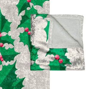 Pastel Christmas Throw Soft Blanket Pink & Green Ivy
