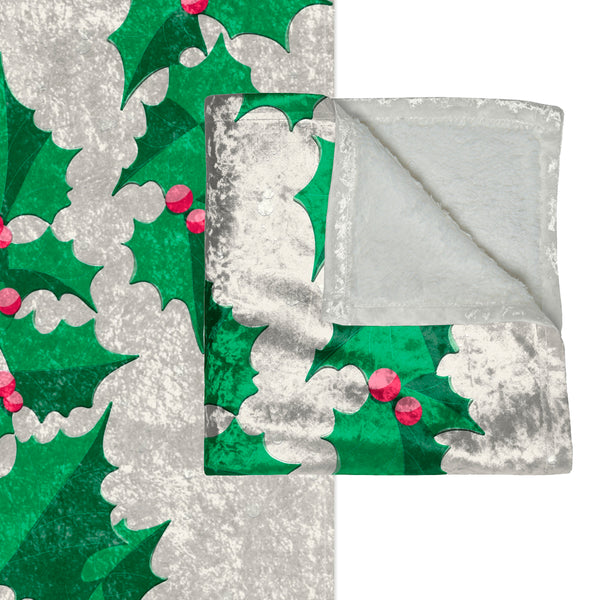 Pastel Christmas Throw Soft Blanket Pink & Green Ivy