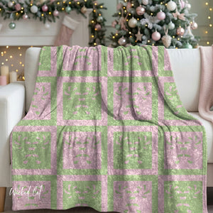 Soft sherpa blanket with 'Pastel Candy Cane Throw Soft Checkered Holiday' design