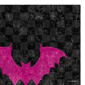 Soft sherpa blanket with 'Black & Pink Bat Checkered Decorative Throw' design