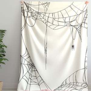 Spiderweb White Halloween Chic Sherpa Throw Blanket