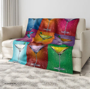 Soft sherpa blanket with 'Martini Pop Art Colorful Decorative Throw' design