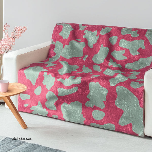Pink & Mint Green Animal Print Decorative Throw Blanket