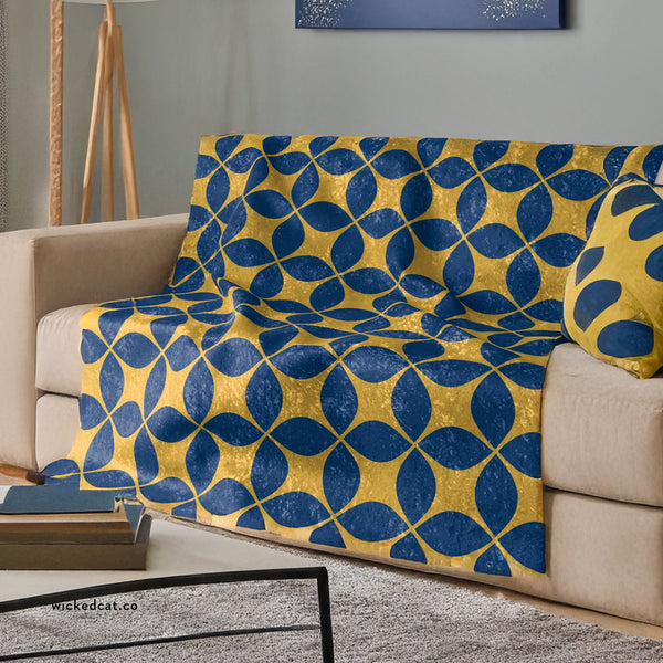 Blue & Yellow Art Deco Decorative Throw Blanket