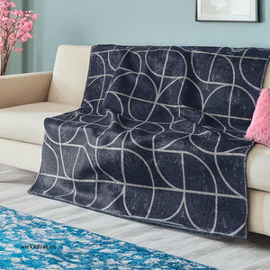 Soft sherpa blanket with 'Sapphire Blue Art Deco Decorative Throw' design