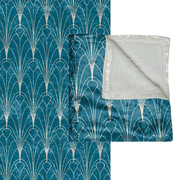 Teal Blue Art Deco Decorative Throw Blanket