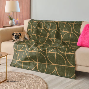 Soft sherpa blanket with 'Green & Gold Art Deco Decorative Throw' design