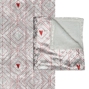 White Art Deco Hearts Valentines Throw Blanket