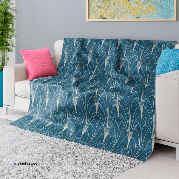 Teal Blue Art Deco Decorative Throw Blanket
