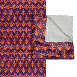 Soft sherpa blanket with 'Purple & Orange Art Deco Decorative Throw' design