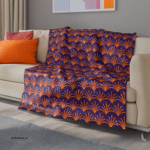Soft sherpa blanket with 'Purple & Orange Art Deco Decorative Throw' design