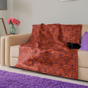 Soft sherpa blanket with 'Art Deco Orange Purple Decorative Throw' design