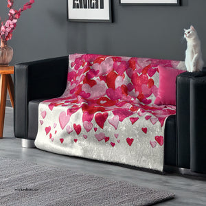 Soft sherpa blanket with 'Pink & Red Hearts Decorative Throw | Home Gift' design