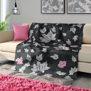 Fall Leaves Grey & Pink Decorative Throw Blanket
