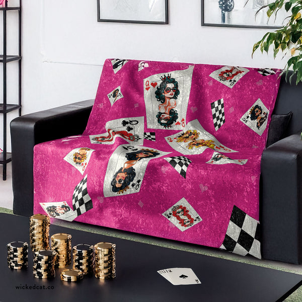 Card Deck Queens Pink Decorative Throw Blanket