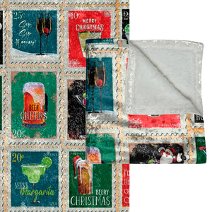 Soft sherpa blanket with 'Christmas Cocktails Throw Holiday Decor' design