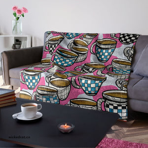 Whimsical Coffee Lovers Gift Throw Blanket