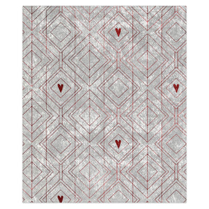 White Art Deco Hearts Valentines Throw Blanket