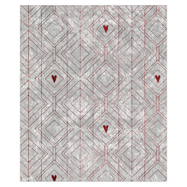 White Art Deco Hearts Valentines Throw Blanket