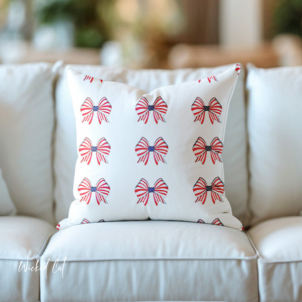 Patriotic Bows 4th of July Soft Accent Pillow Cover