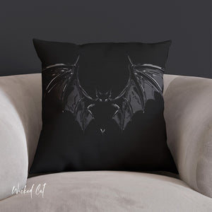 throw pillow with 'Black Bat Spooky Accent' design