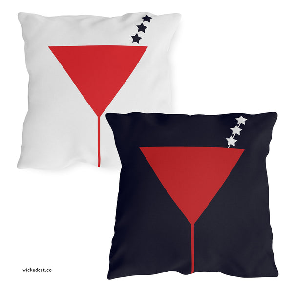 Red White Blue Martini July 4th Reversible Outdoor Indoor Pillow