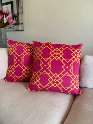 throw pillow with 'Pink & Yellow Geometric Cover' design