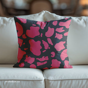 throw pillow with 'Dark Grey & Pink Cow Print Cover' design